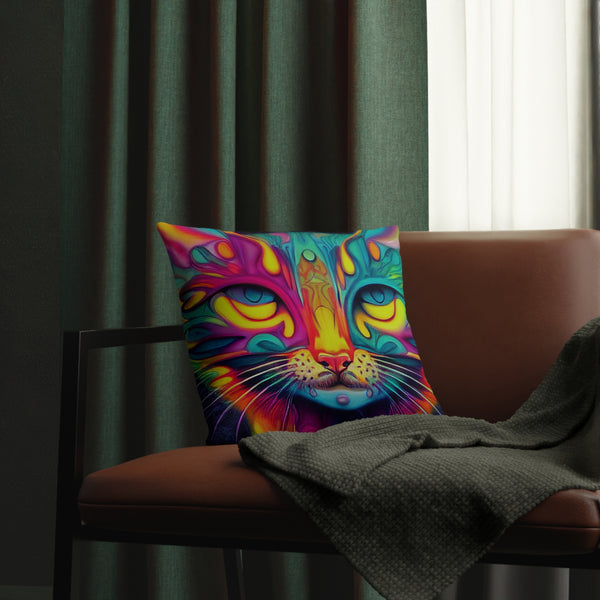 16X16, Psychedelic Pillow, Cat Pillow, Gifts for Animal Lovers, Cat Owner, Cat Lover, Cat Rescuer Gift Idea, Psychedelic Art, Gifts for Mom