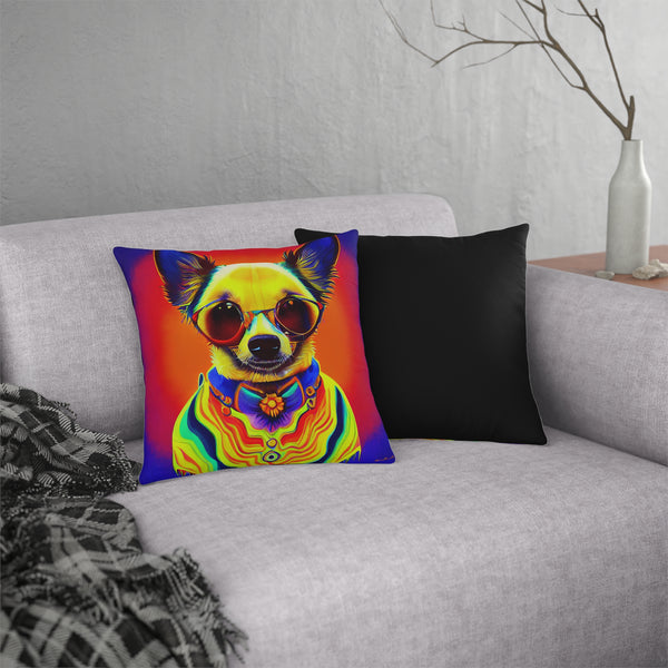 16X16 Cute Chihuahua with Glasses Pillow, Chihuahua Gifts, Chihuahua Mom, Funny Chihuahua Gift, Psychedelic Pillow, Dog Mom, Psychedelic Art