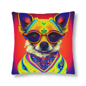 16X16 Cute Chihuahua with Glasses Pillow, Chihuahua Gifts, Chihuahua Mom, Funny Chihuahua Gift, Psychedelic Pillow, Dog Mom, Psychedelic Art